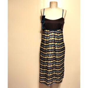 Mint Brown & Multicolored Graphic Print 100% Silk Sleeveless Dress NWT 4